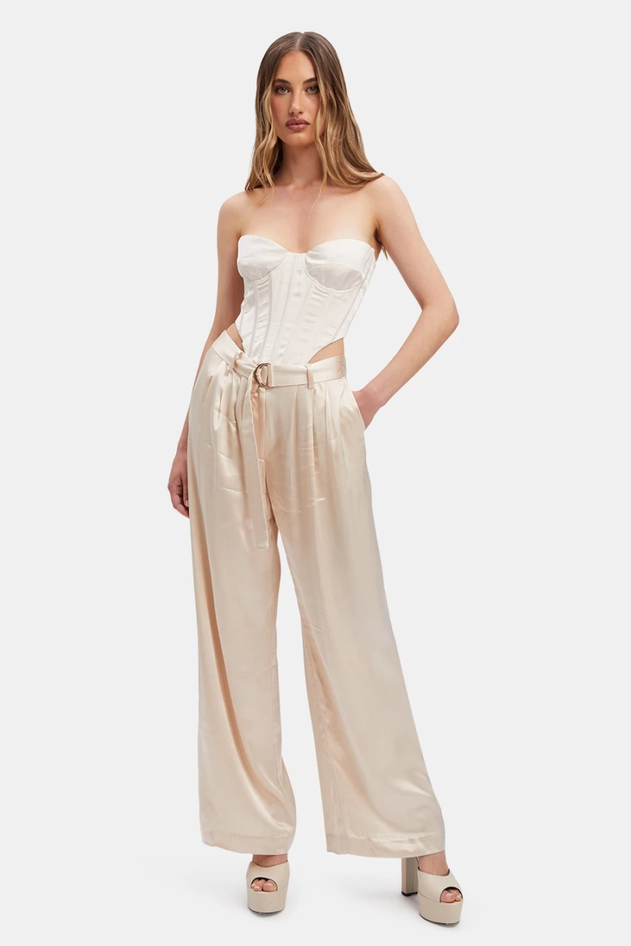 Bardot Women's Champagne Boston Pin Tuck Pants for Elegant Fit