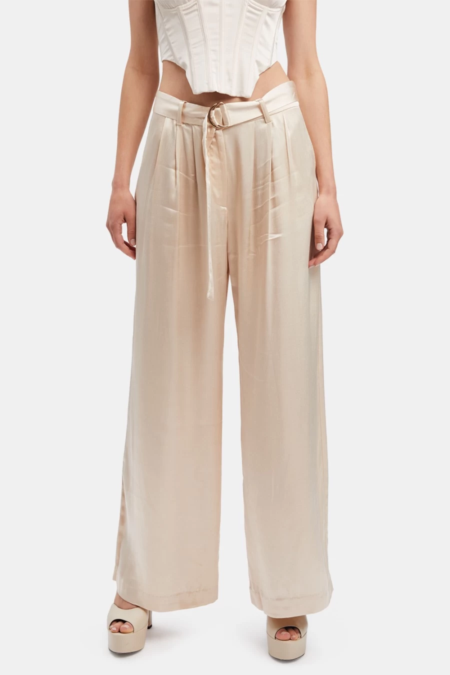 Bardot Women's Champagne Boston Pin Tuck Pants for Elegant Fit