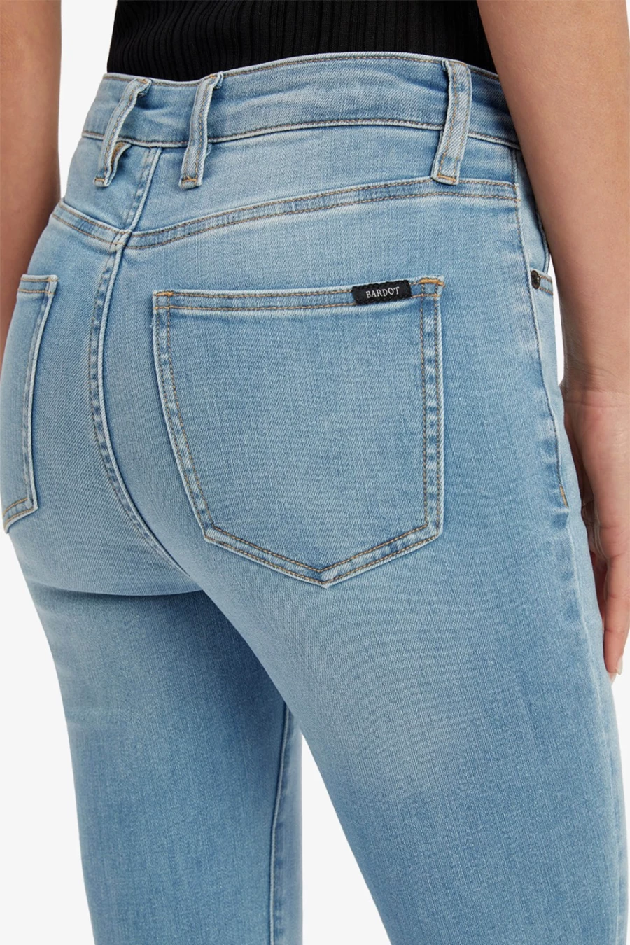 Bardot Women's Light Denim Khloe Hi Crop Ripped Jeans