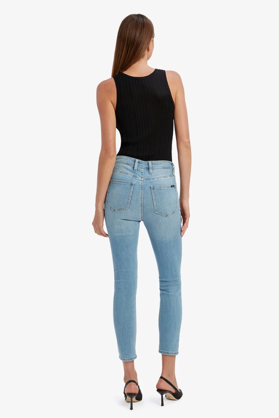 Bardot Women's Light Denim Khloe Hi Crop Ripped Jeans