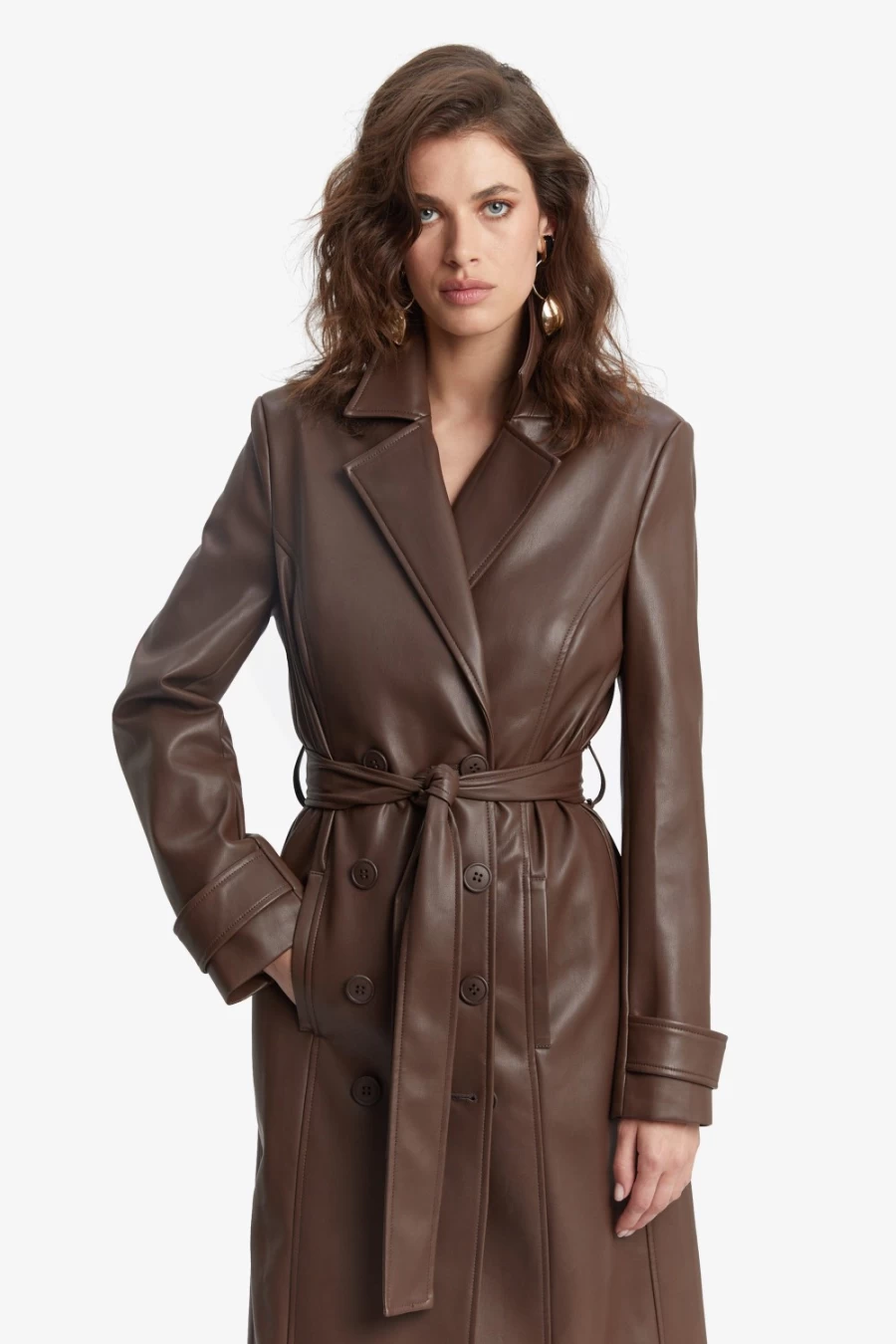 Bardot Women's Chocolate Vegan Leather Trench Coat