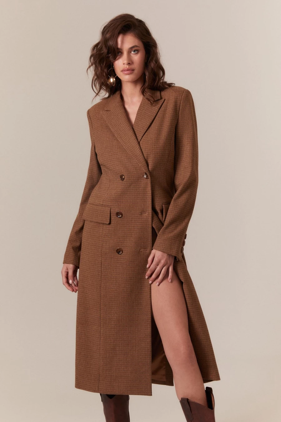 Bardot Women's Brown Check Classic Coat - Timeless Checkered Trench Coat for Women