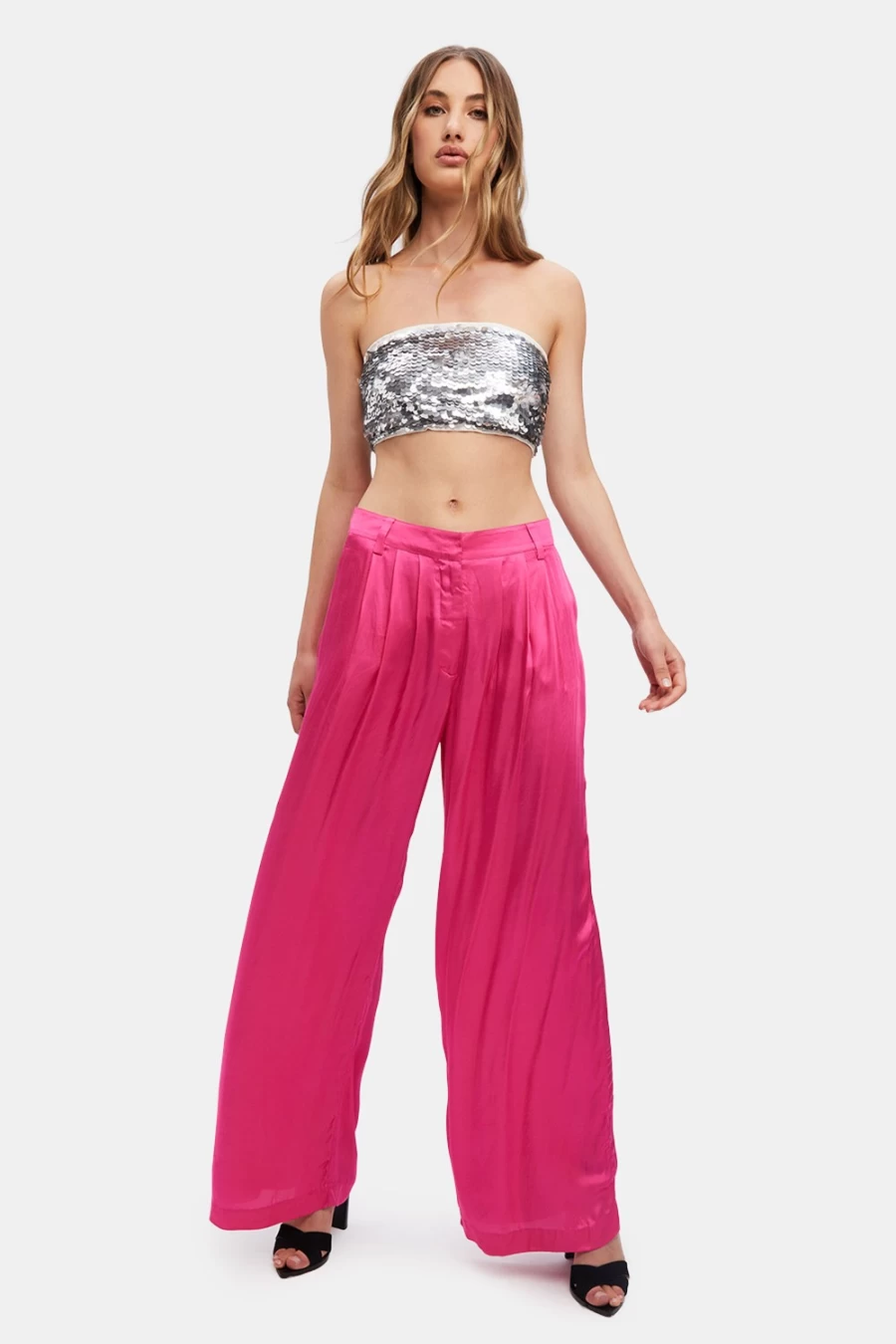 Bardot Women's Lena Pin Tuck Pant in Hot Pink - High Waist Tailored Trousers