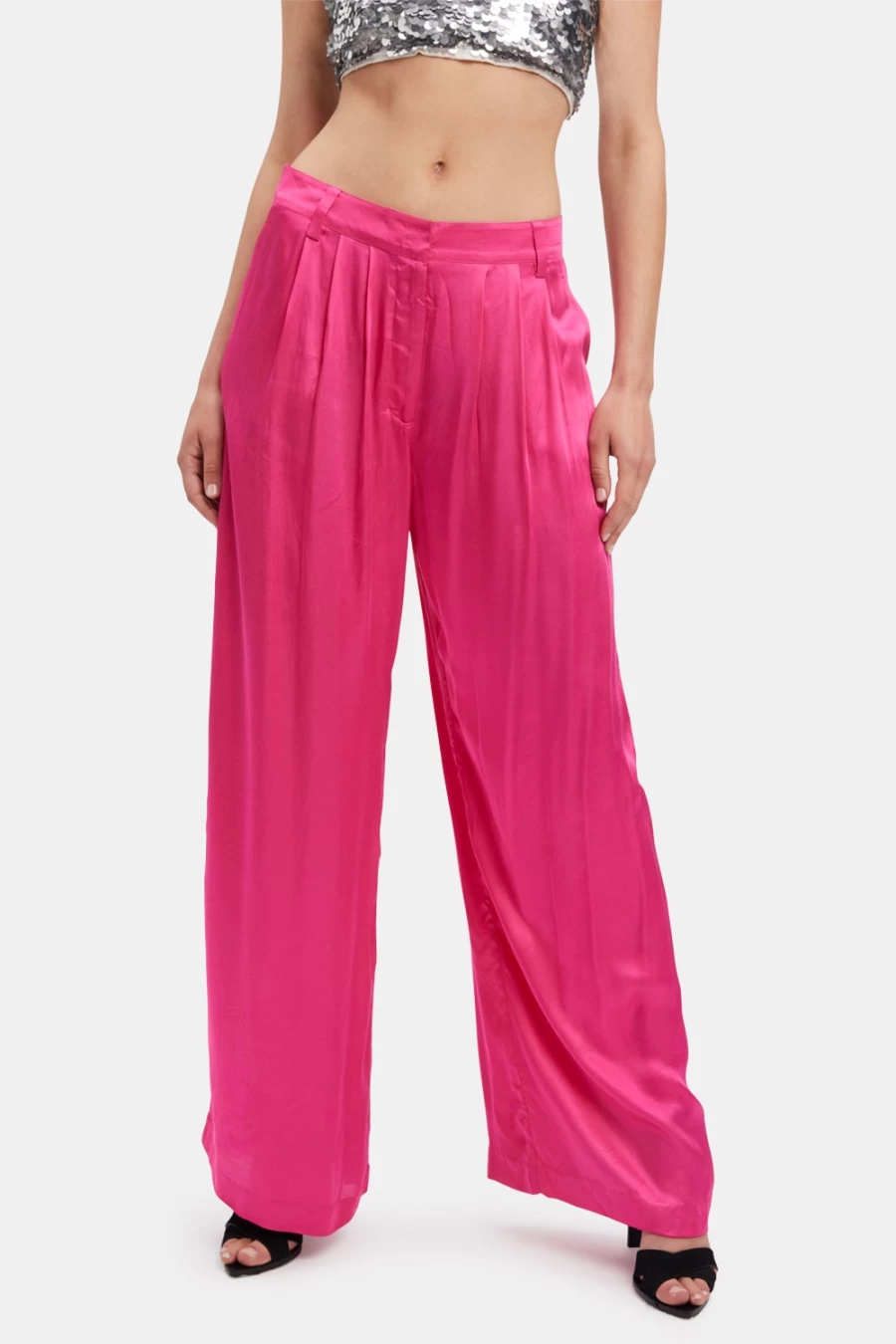 Bardot Women's Lena Pin Tuck Pant in Hot Pink - High Waist Tailored Trousers