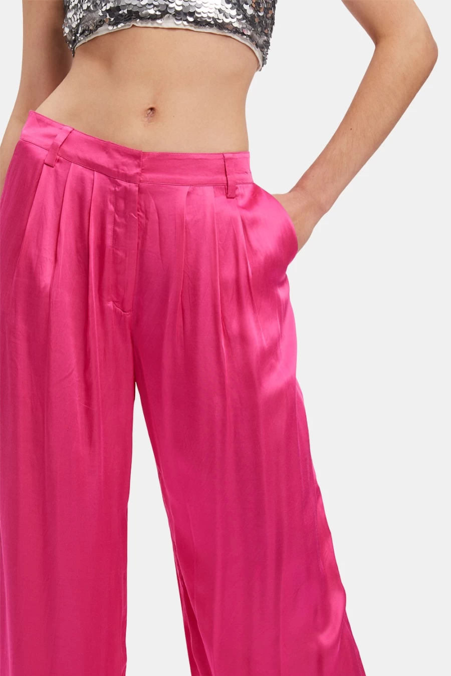 Bardot Women's Lena Pin Tuck Pant in Hot Pink - High Waist Tailored Trousers