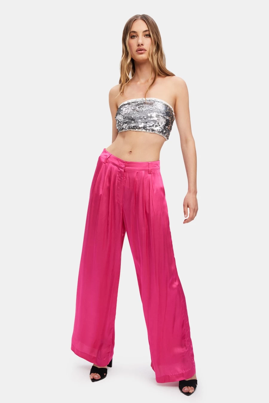 Bardot Women's Lena Pin Tuck Pant in Hot Pink - High Waist Tailored Trousers