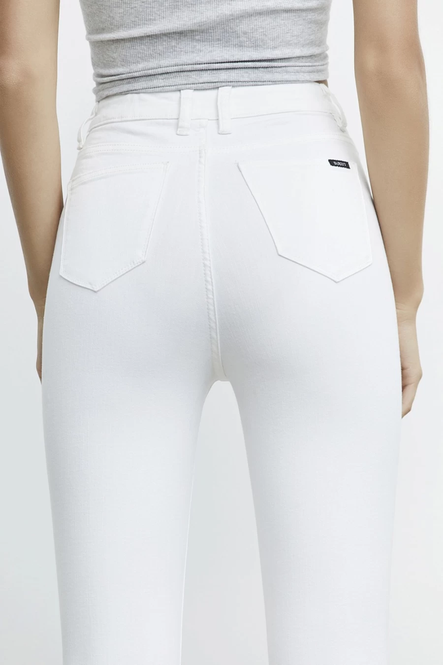 Bardot Women's Khloe Hi Crop Rip Jeans in Ivory - Distressed High Waist Denim