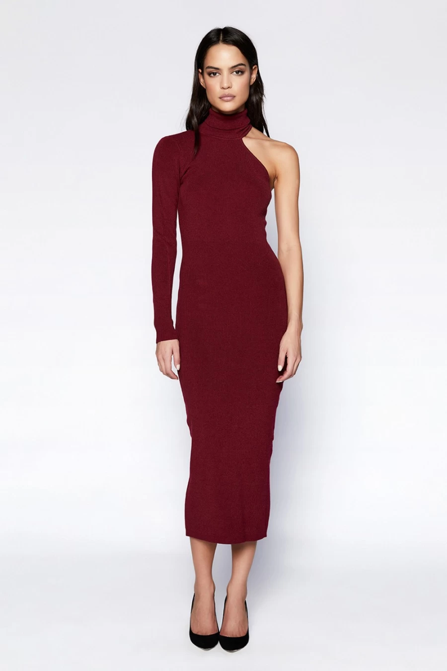 Bardot Women's Burgundy Asymmetric Sleeve Knit Dress