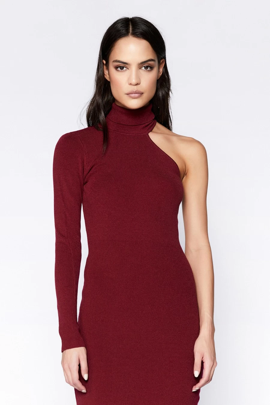 Bardot Women's Burgundy Asymmetric Sleeve Knit Dress