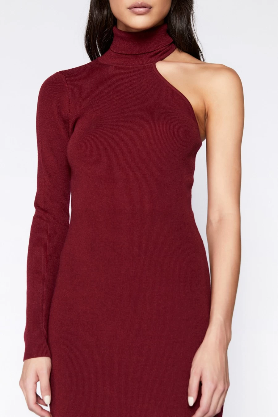 Bardot Women's Burgundy Asymmetric Sleeve Knit Dress