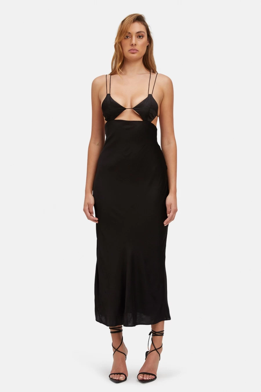 Bardot Women's Lucia Black Midi Slip Dress - Elegant Evening Gown