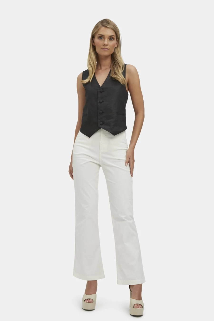 Bardot Women's Black Iris Linen Vest - Stylish Casual Sleeveless Jacket