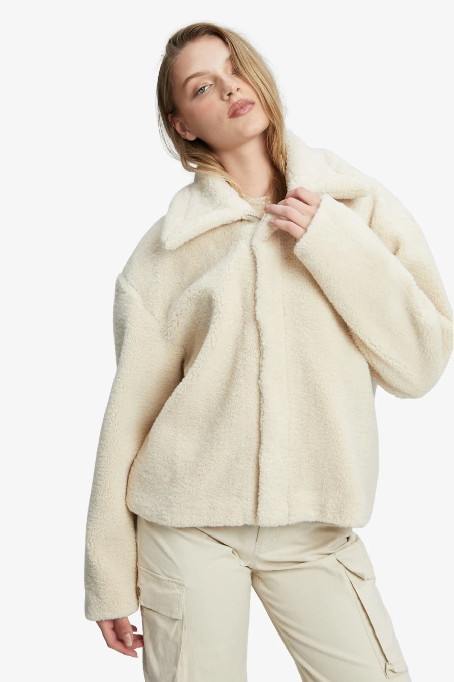 Bardot Women's Oatmeal Aspen Faux Fur Jacket - Cozy Winter Coat
