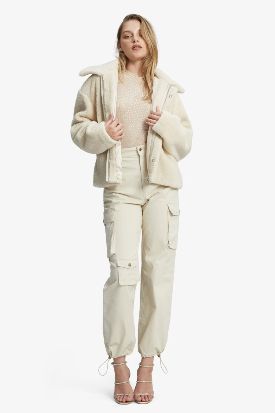 Bardot Women's Oatmeal Aspen Faux Fur Jacket - Cozy Winter Coat