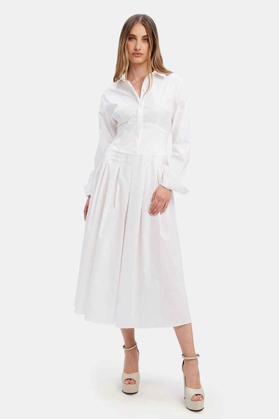 Bardot Women's Orchid White Amira Corset Shirt Dress - Elegant Fitted Style