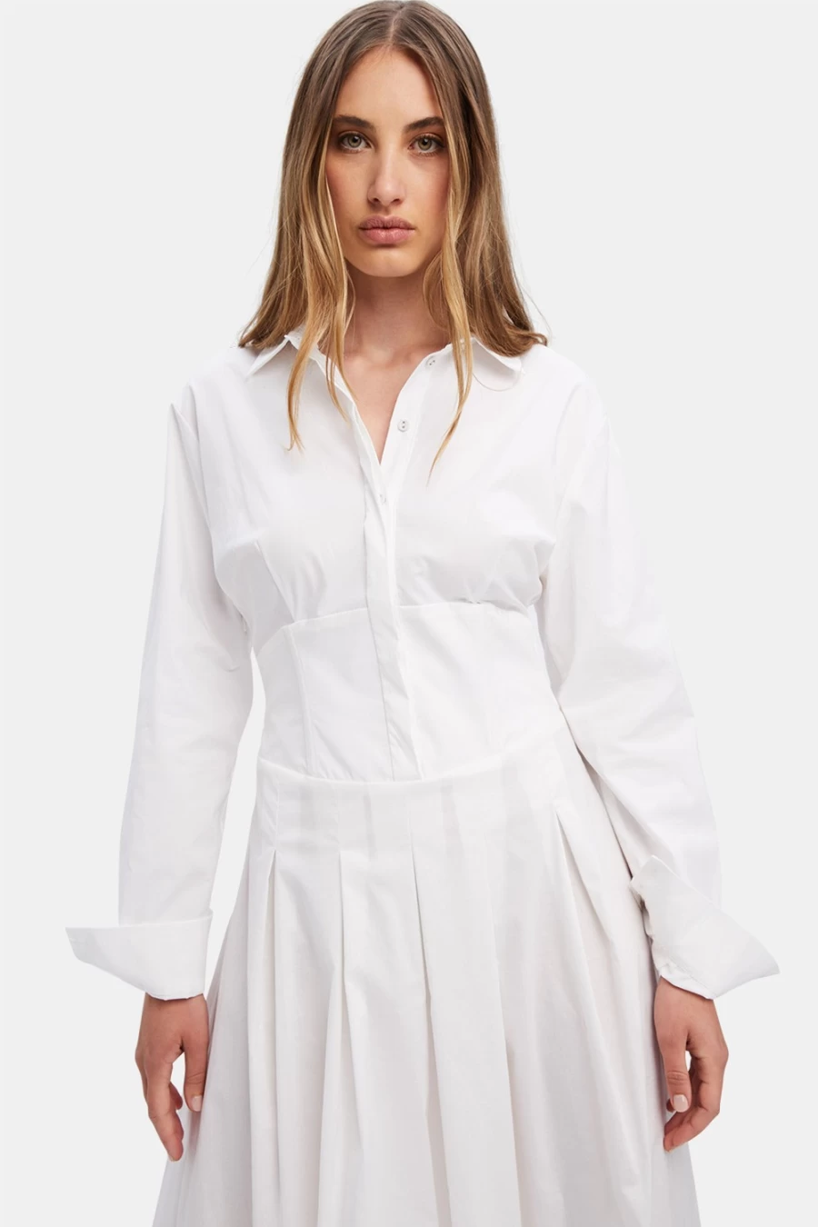 Bardot Women's Orchid White Amira Corset Shirt Dress - Elegant Fitted Style