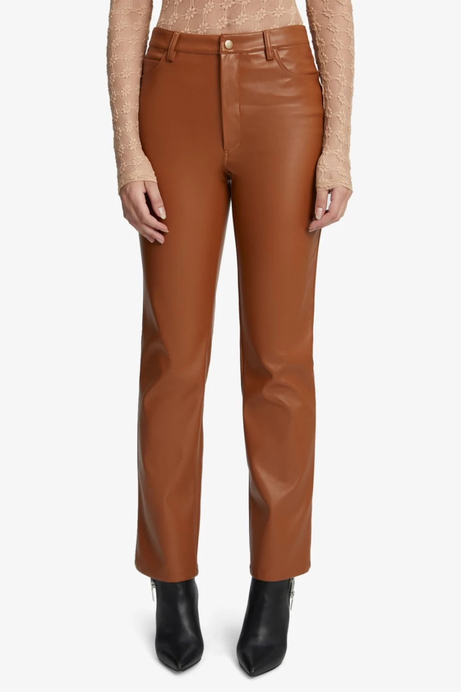 Bardot Women's Tan Vegan Leather Pants – Alesi High-Waisted Trousers