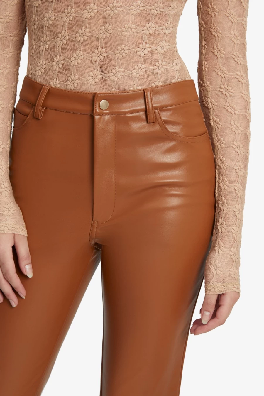 Bardot Women's Tan Vegan Leather Pants – Alesi High-Waisted Trousers