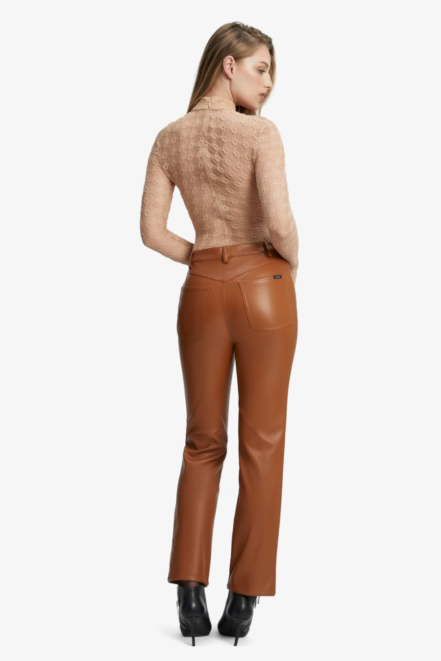 Bardot Women's Tan Vegan Leather Pants – Alesi High-Waisted Trousers