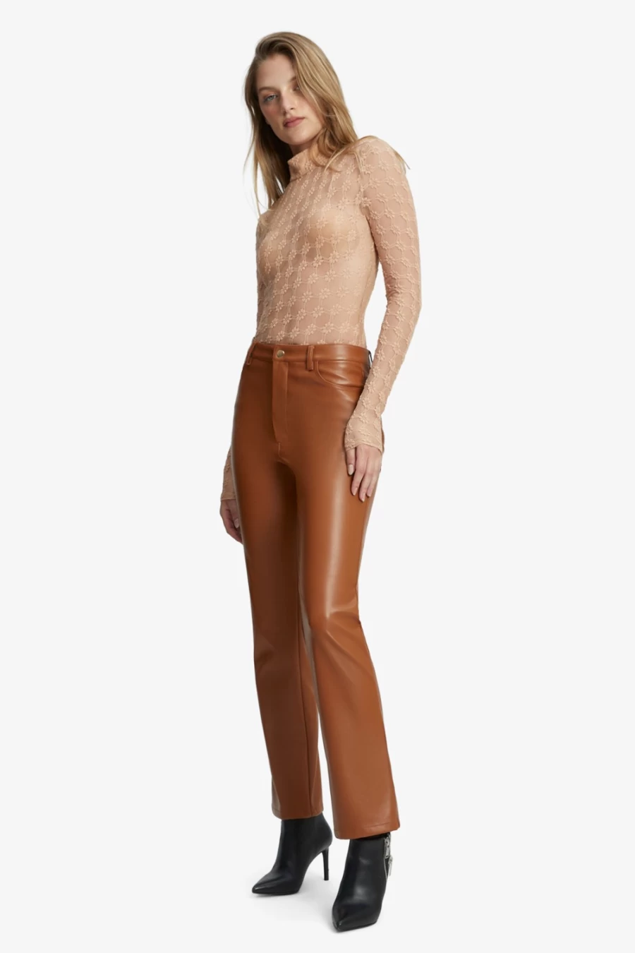 Bardot Women's Tan Vegan Leather Pants – Alesi High-Waisted Trousers