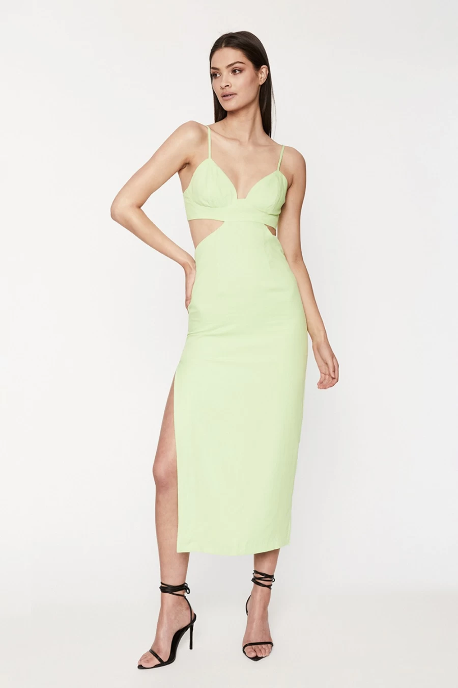 Bardot Women's Lime Cut Out Slit Midi Dress
