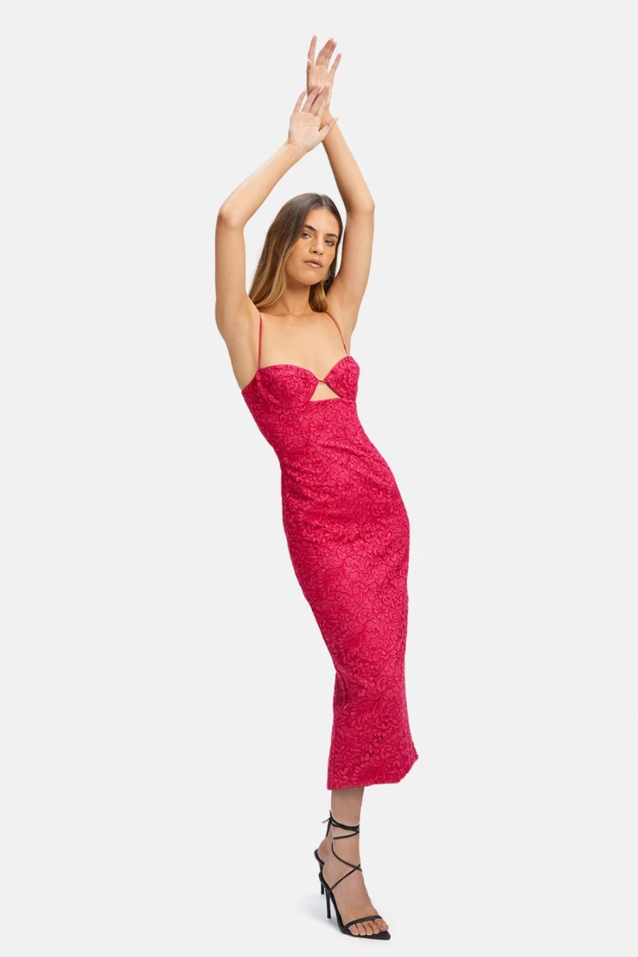 Bardot Women's Fuschia Ivanna Lace Midi Dress - Elegant Floral Design for Special Occasions
