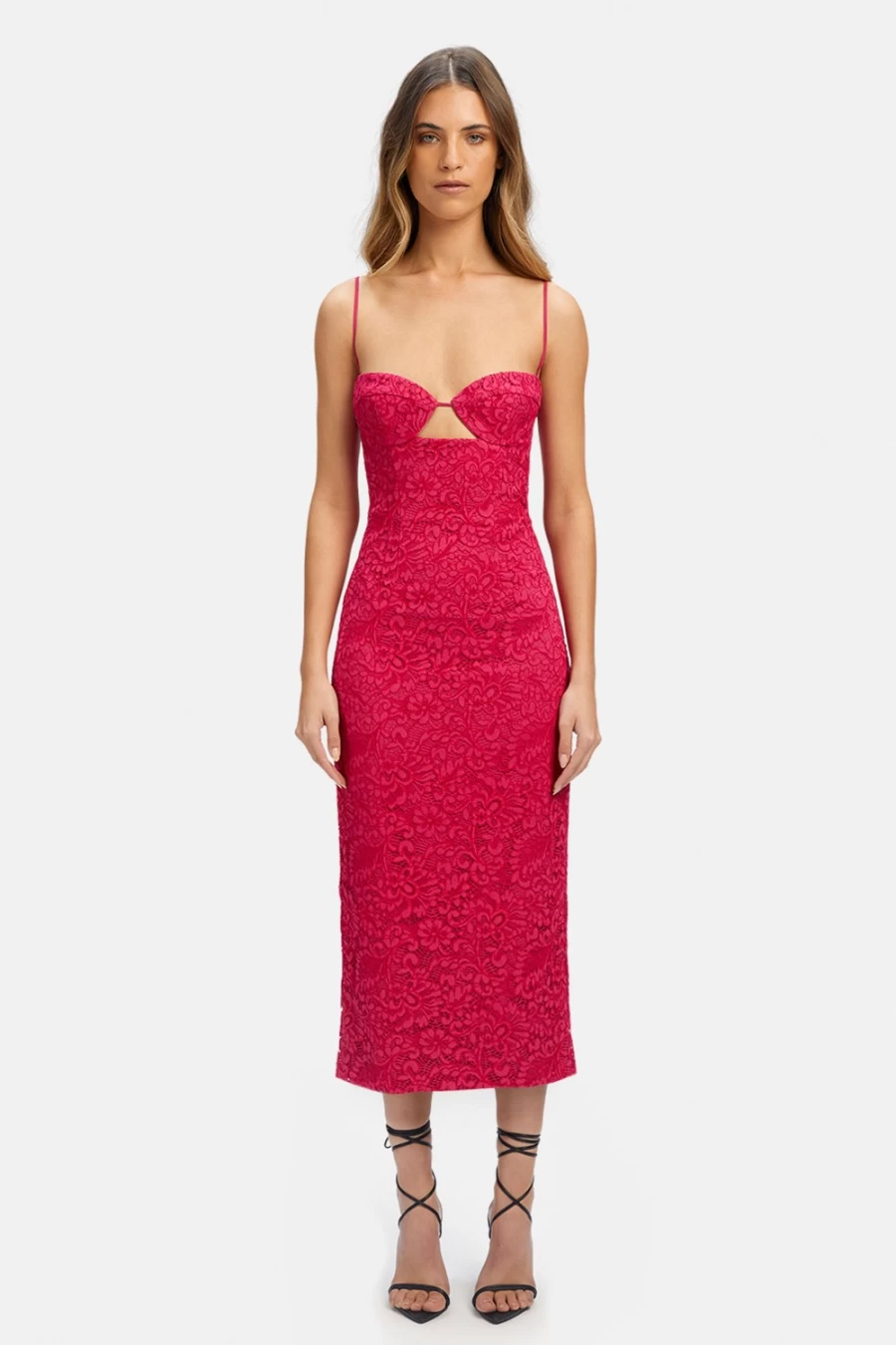 Bardot Women's Fuschia Ivanna Lace Midi Dress - Elegant Floral Design for Special Occasions