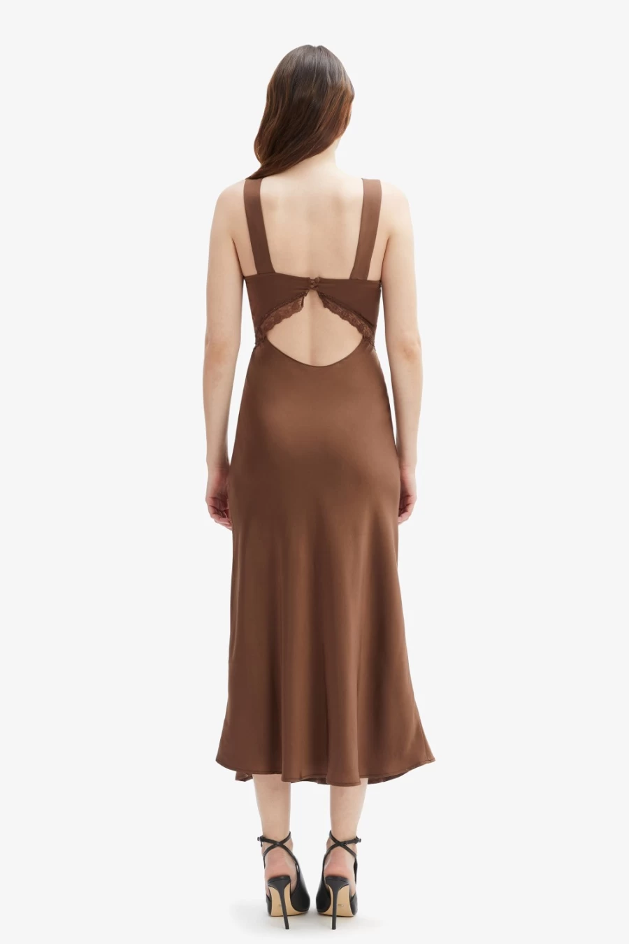 Bardot Women's Emory Lace Slip Dress in Chocolate - Elegant Long Sleeve Evening Gown