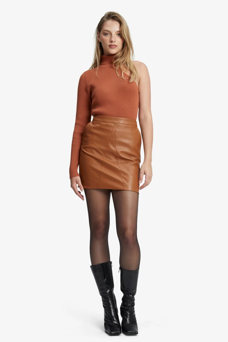 Bardot Women's Alexis Vegan Leather Skirt in Tan - Faux Leather Midi Skirt