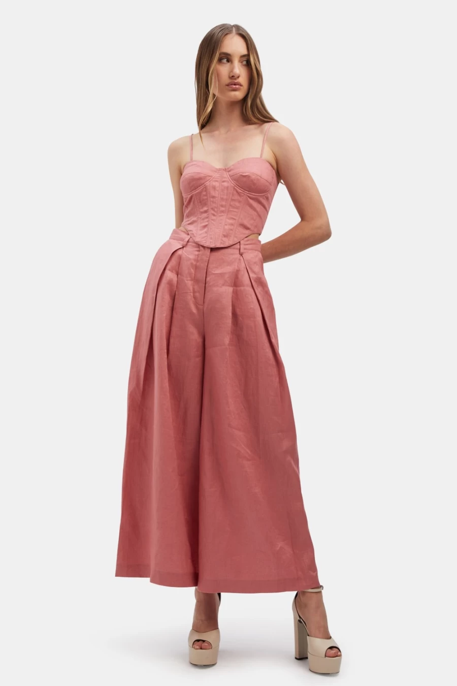 Bardot Women's Garcia Wide Leg Pants in Blush Pink - High Waisted Flowy Trousers