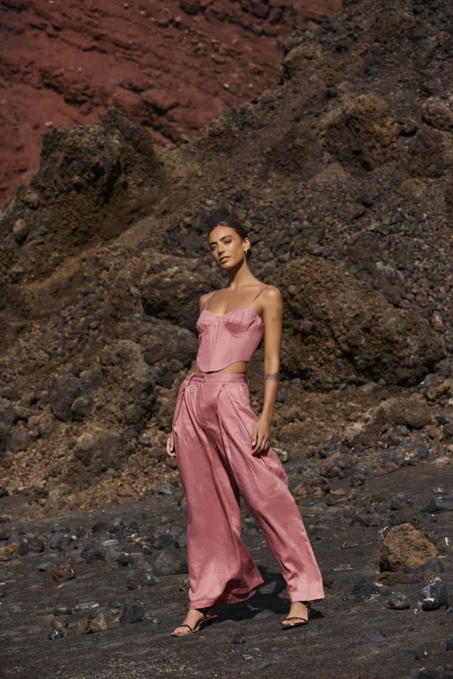 Bardot Women's Garcia Wide Leg Pants in Blush Pink - High Waisted Flowy Trousers