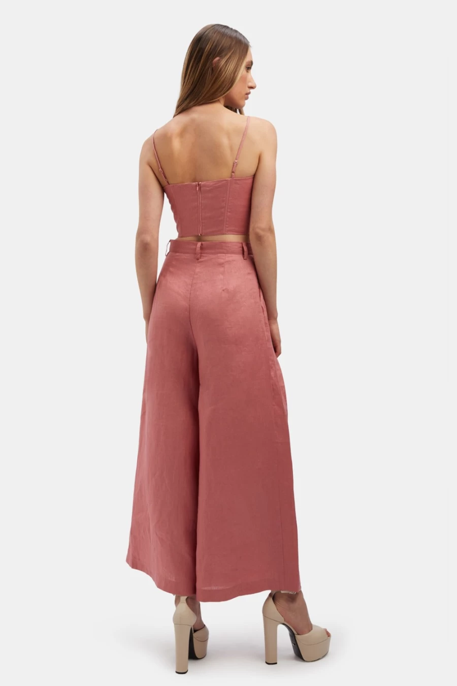 Bardot Women's Garcia Wide Leg Pants in Blush Pink - High Waisted Flowy Trousers