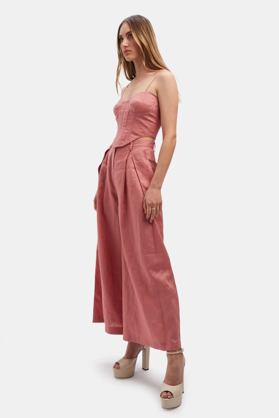 Bardot Women's Garcia Wide Leg Pants in Blush Pink - High Waisted Flowy Trousers