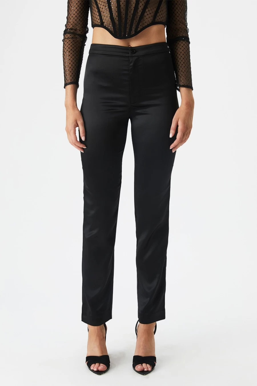 Bardot Women's Nyah Satin Pant in Black - High-Waisted Luxe Trousers