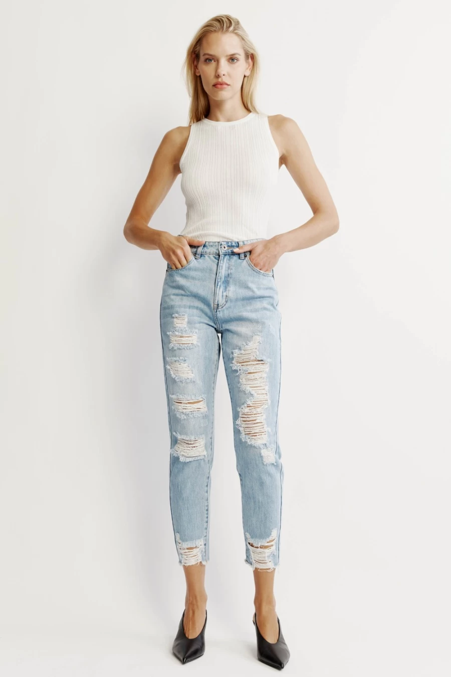 Bardot Women's Vintage Mum Jeans - Classic High Waist Comfort Fit Denim
