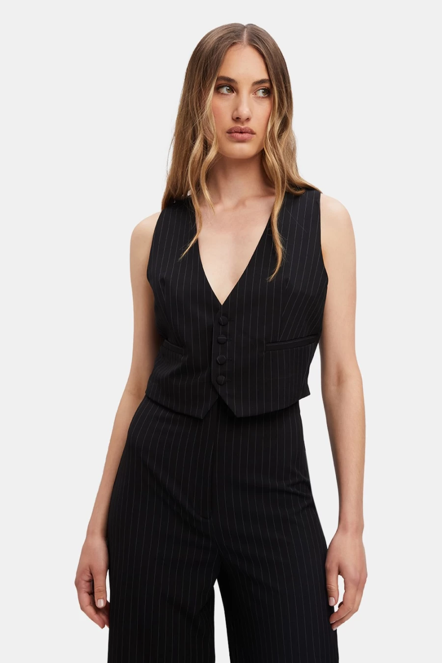 Bardot Women's Black & White Pin Stripe Callista Vest