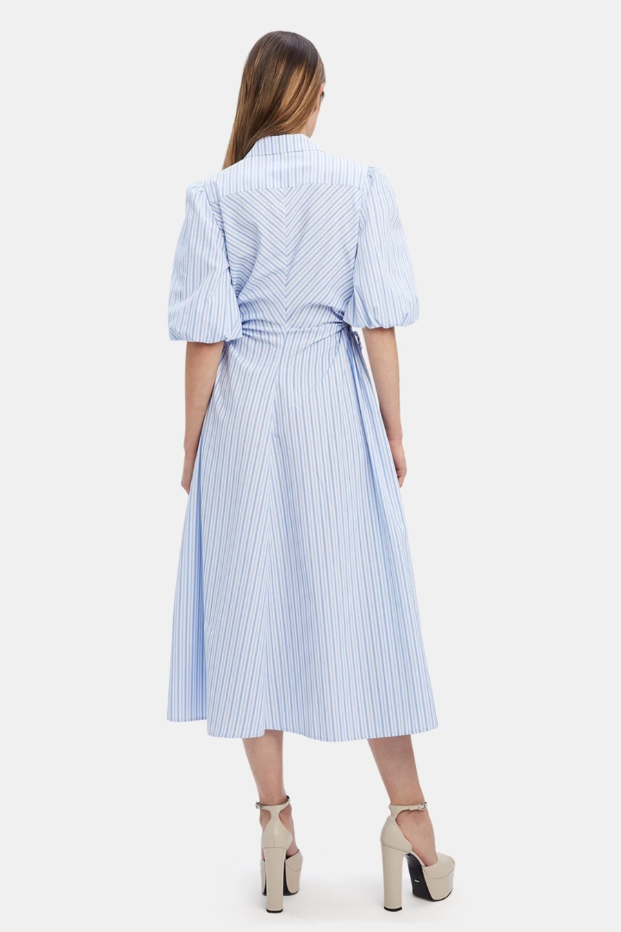 Bardot Women's Blue Stripe Cut Out Midi Shirt Dress