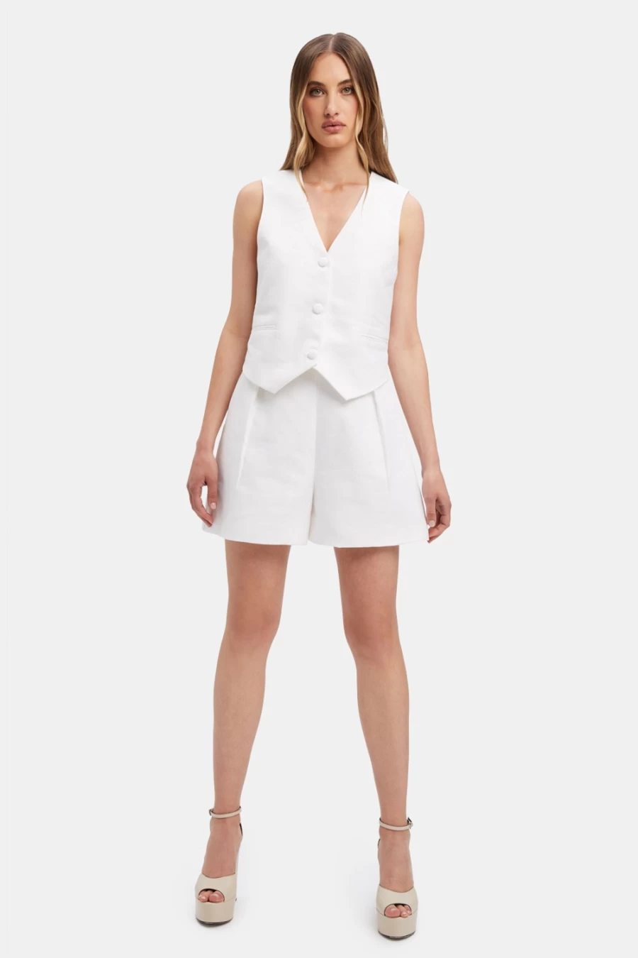 Bardot Women's Iris Linen Vest in Orchid White | Lightweight Summer Blazer