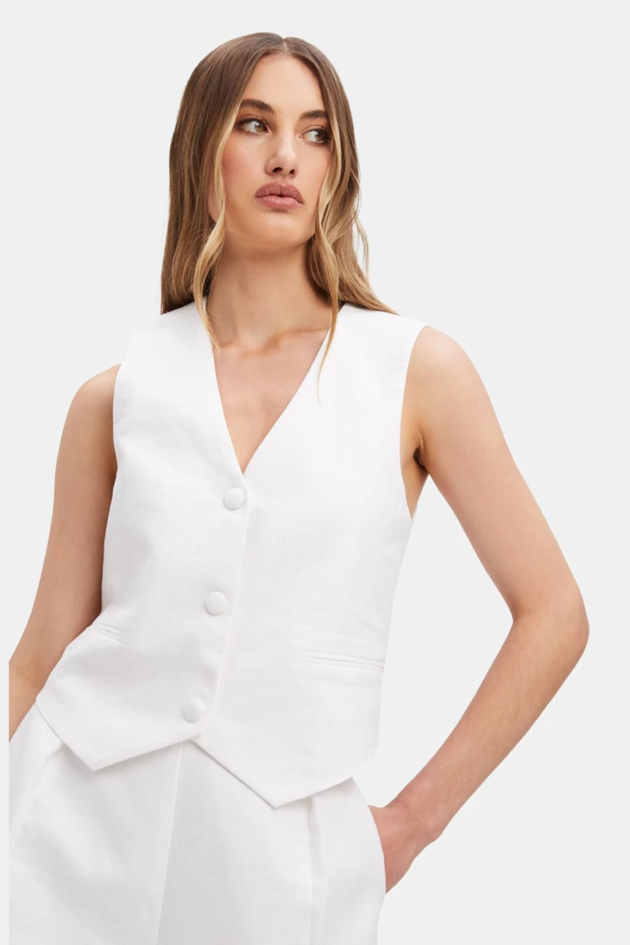Bardot Women's Iris Linen Vest in Orchid White | Lightweight Summer Blazer