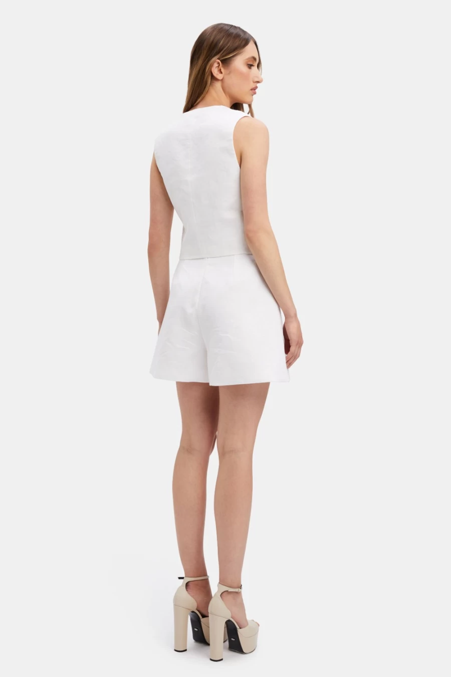 Bardot Women's Iris Linen Vest in Orchid White | Lightweight Summer Blazer