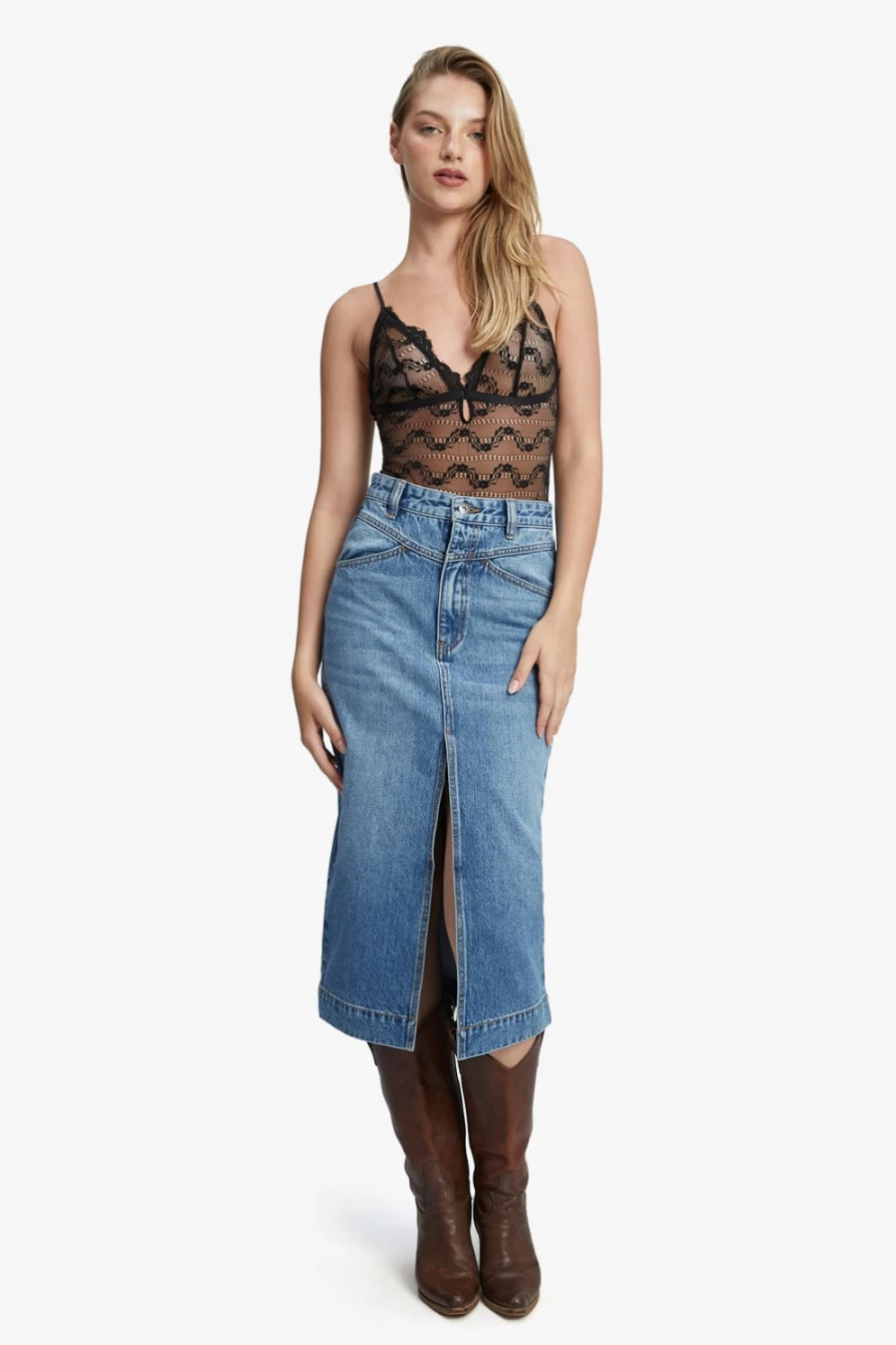 Bardot Women's Vintage Blue Jonah Midi Denim Skirt