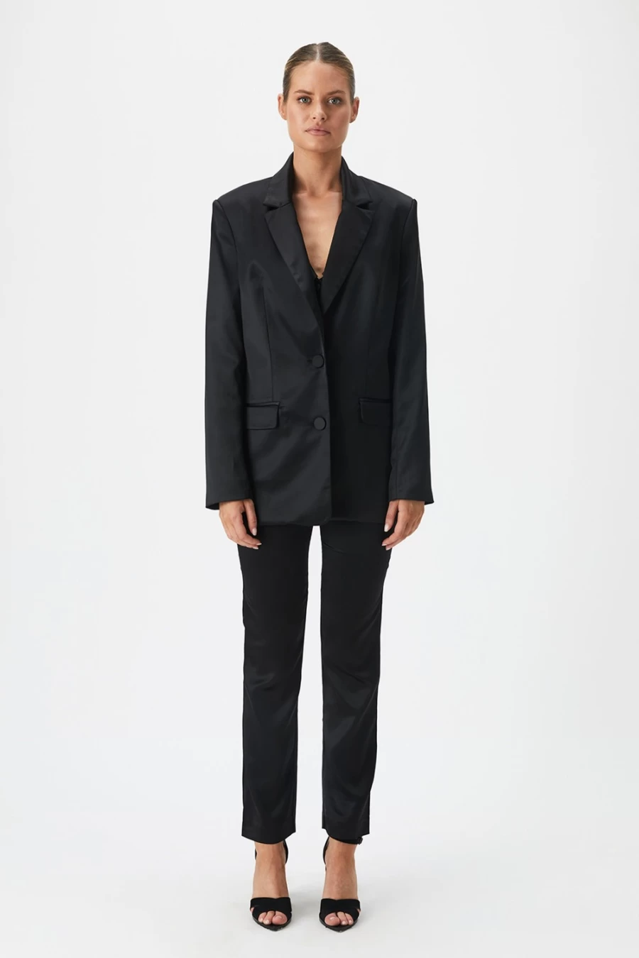Bardot Women's Nyah Satin Blazer in Black - Elegant Formal Jacket for Women
