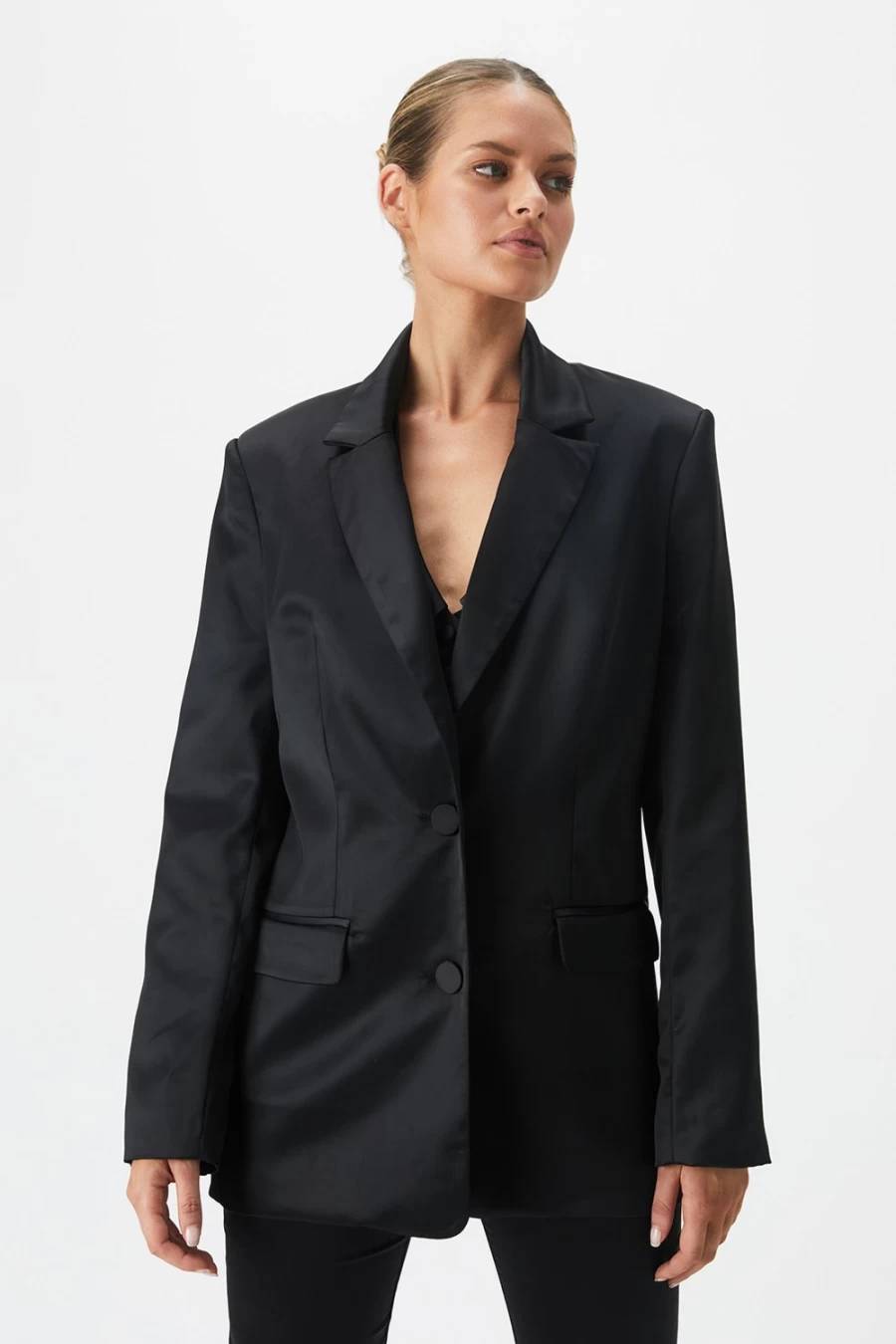 Bardot Women's Nyah Satin Blazer in Black - Elegant Formal Jacket for Women