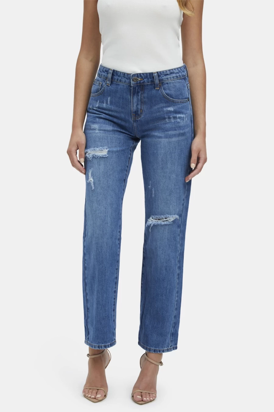 Bardot Women's Vintage Lola High-Rise Hipster Straight Leg Jeans