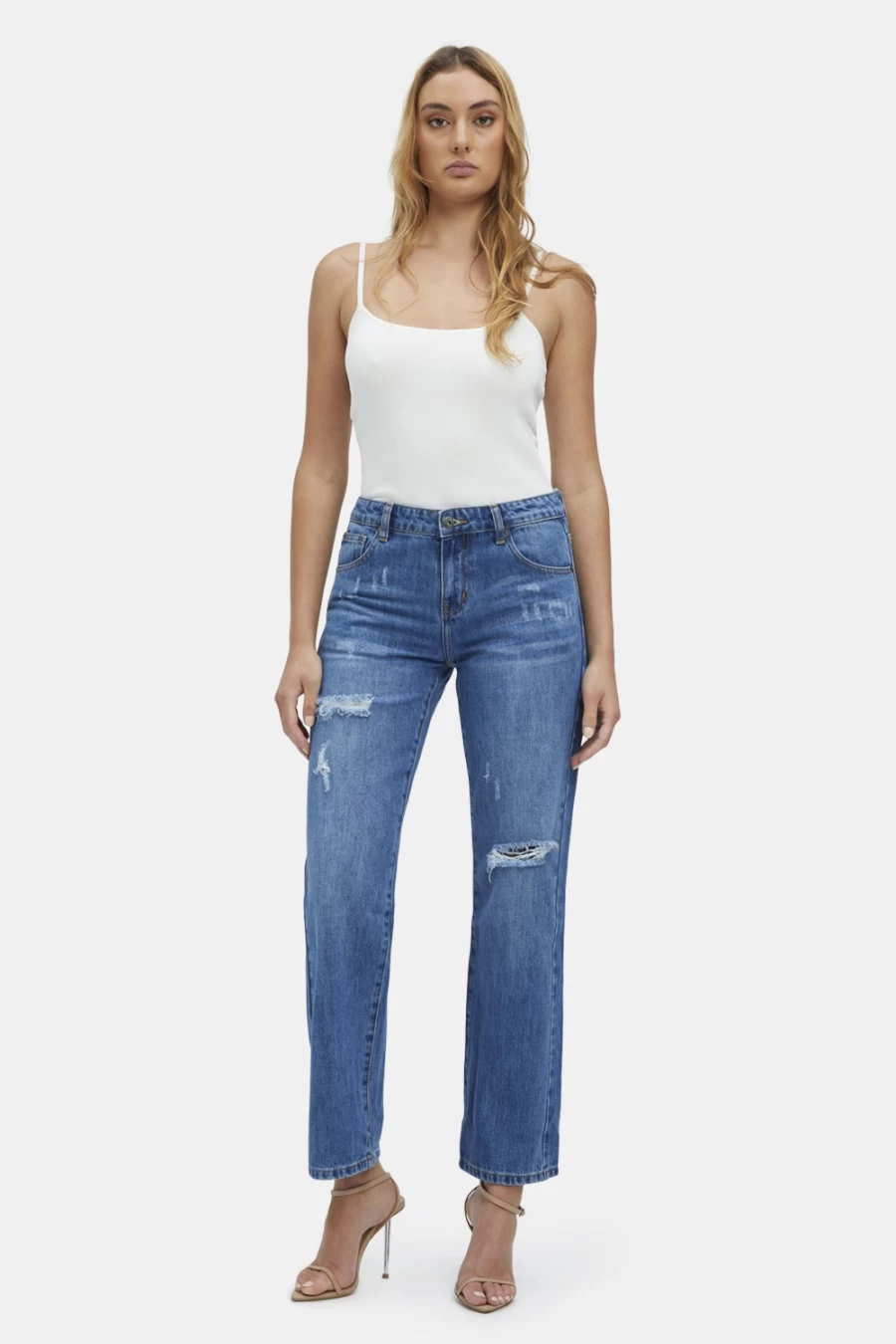 Bardot Women's Vintage Lola High-Rise Hipster Straight Leg Jeans