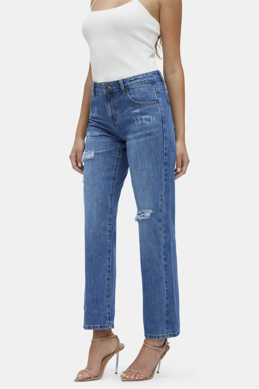 Bardot Women's Vintage Lola High-Rise Hipster Straight Leg Jeans