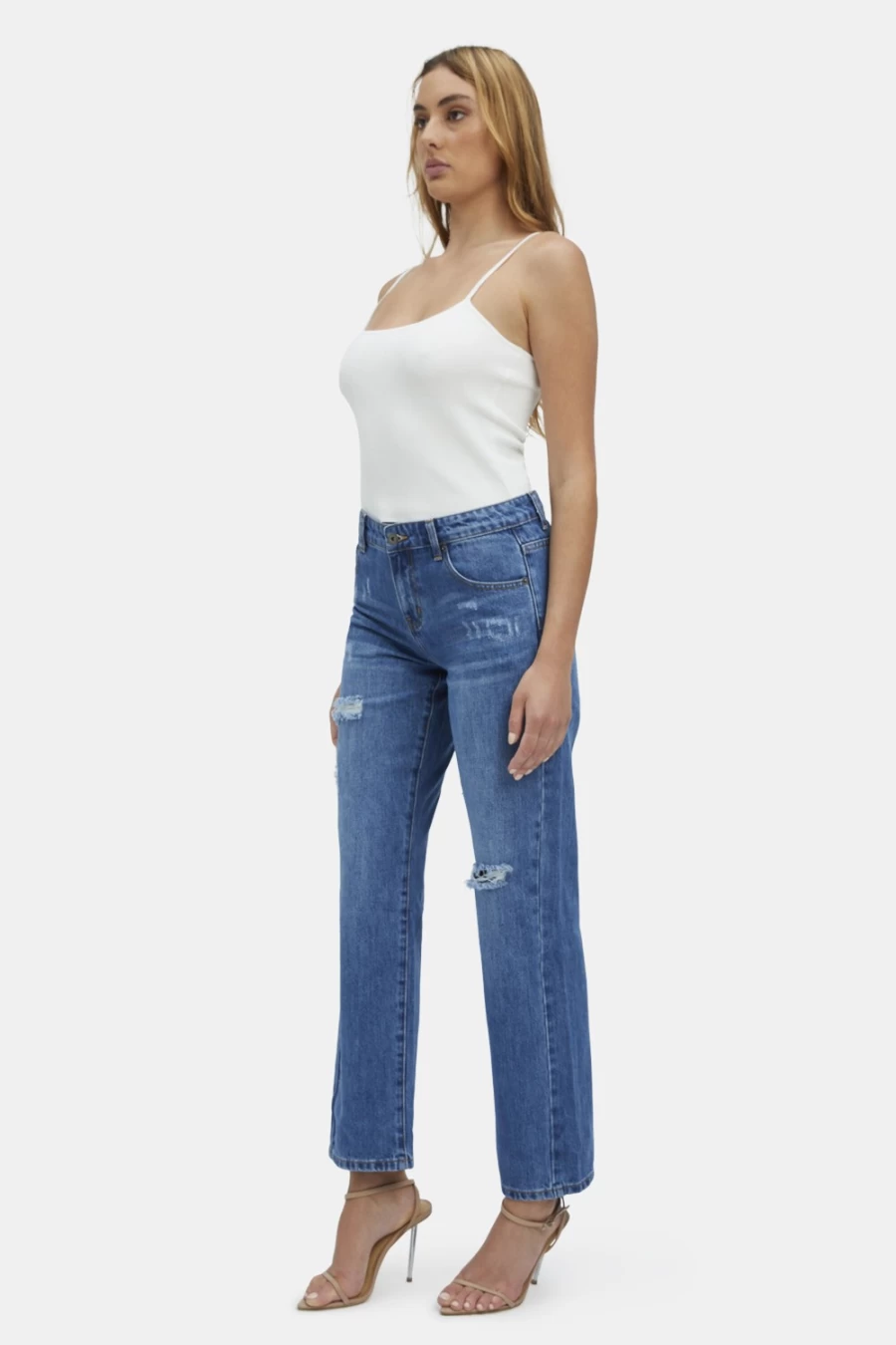 Bardot Women's Vintage Lola High-Rise Hipster Straight Leg Jeans