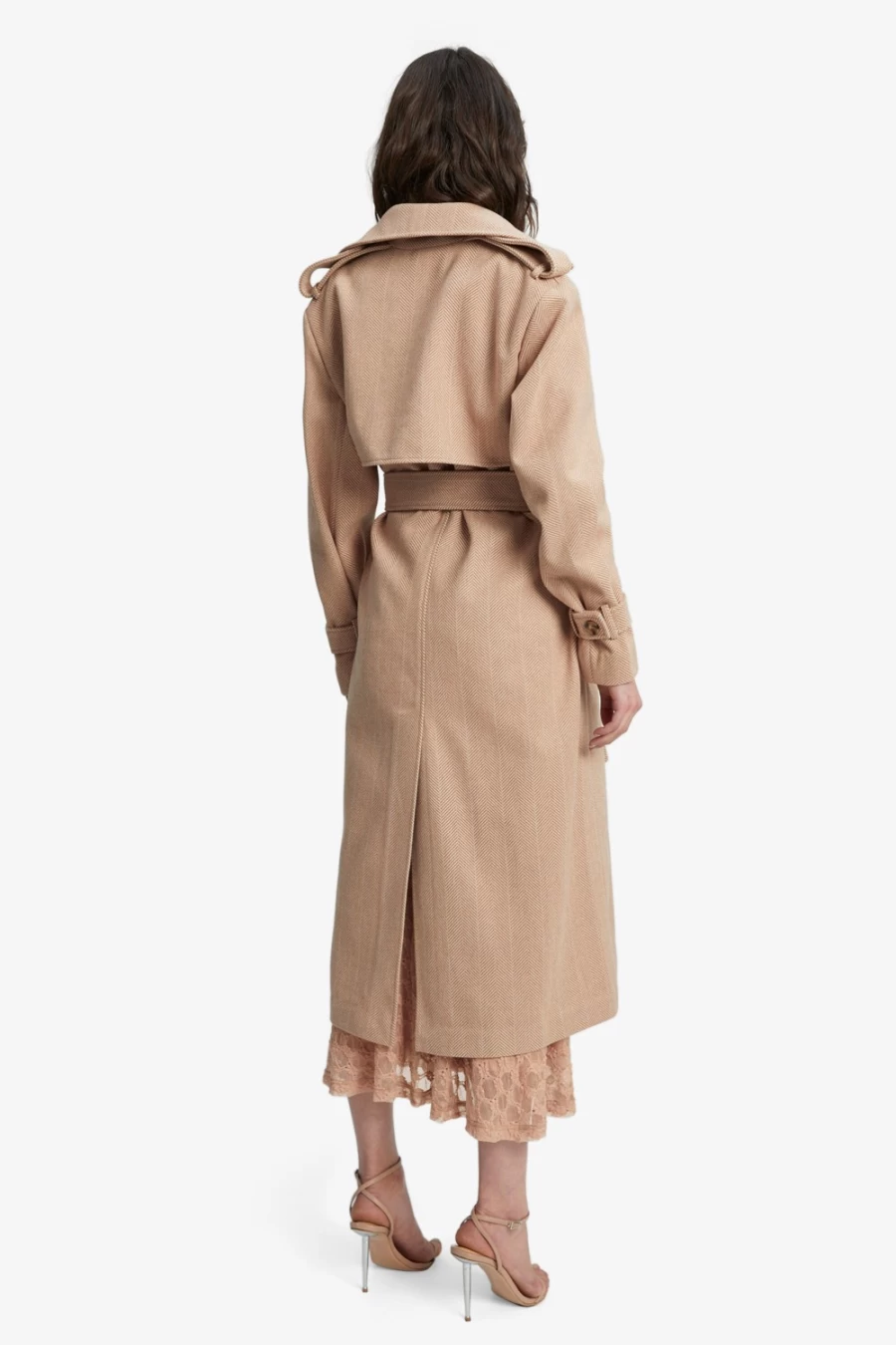 Bardot Women's Oversized Herringbone Trench Coat - Elegant Longline Outerwear