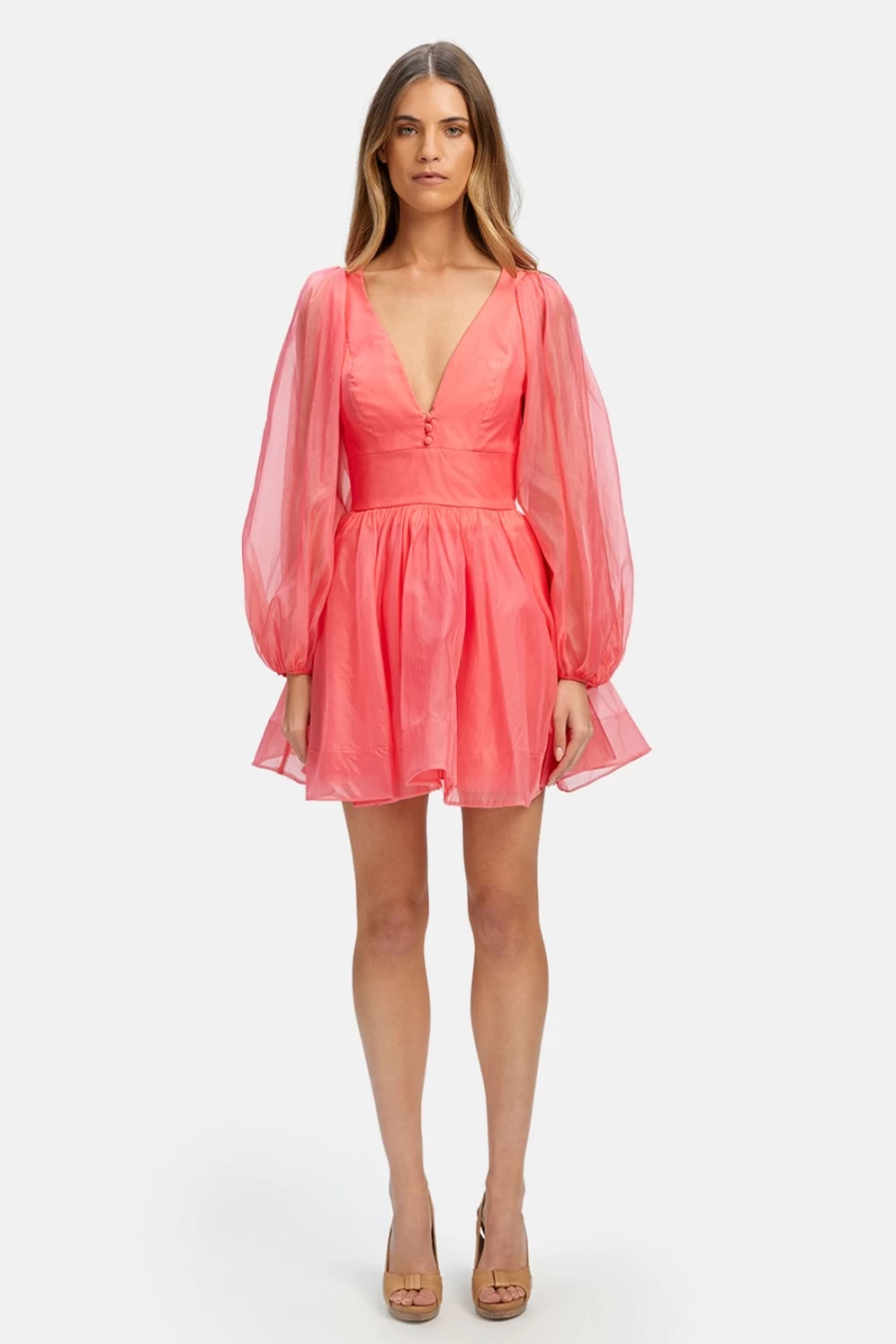 Bardot Women's Eva Organza Mini Dress in Melon - Elegant Party Dress