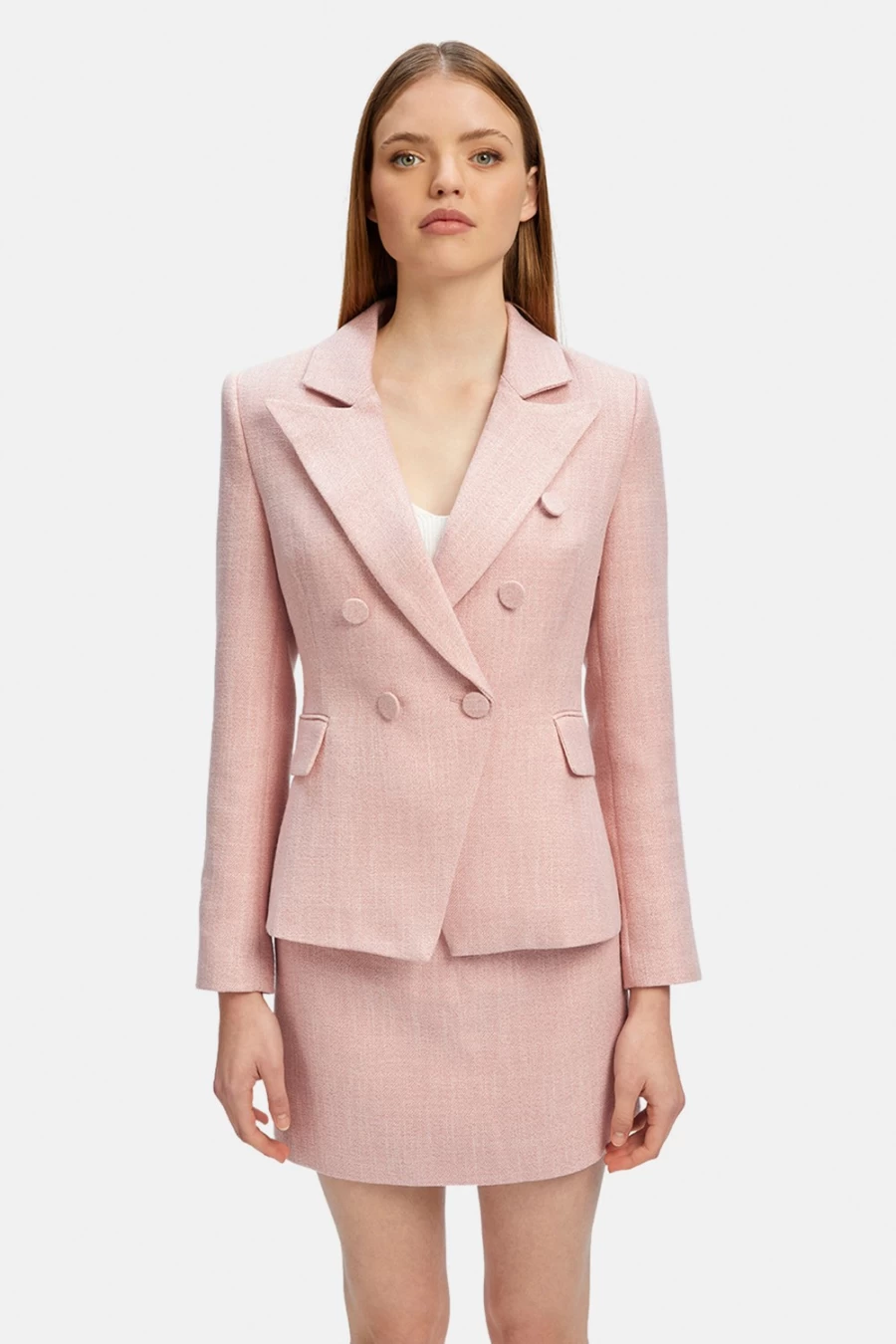 Bardot Women's Emilie Wrap Front Blazer in Pink Boucle - Stylish Tailored Jacket for Women